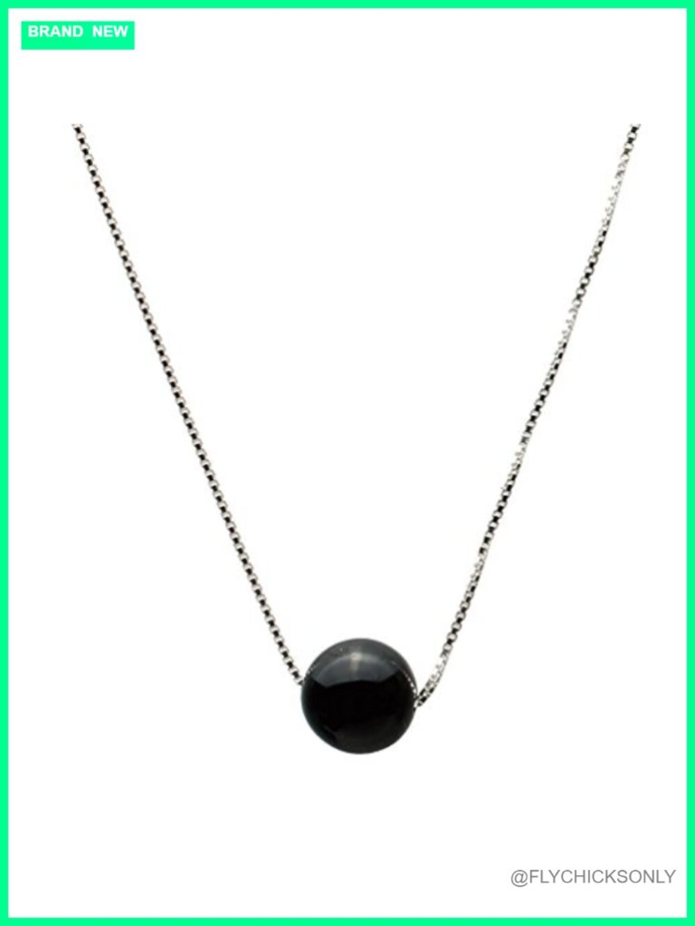Sterling Silver Box Chain Necklace 10mm Onyx Round Station Adjustable